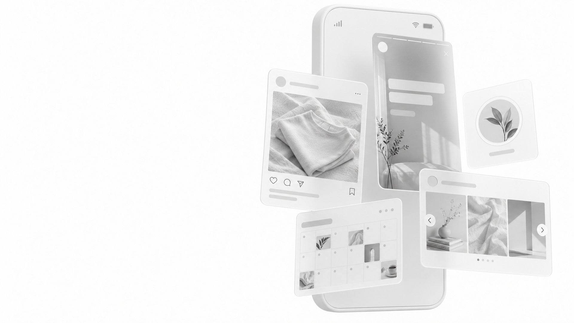 Celular de frente com cards holográficos de peças de roupa