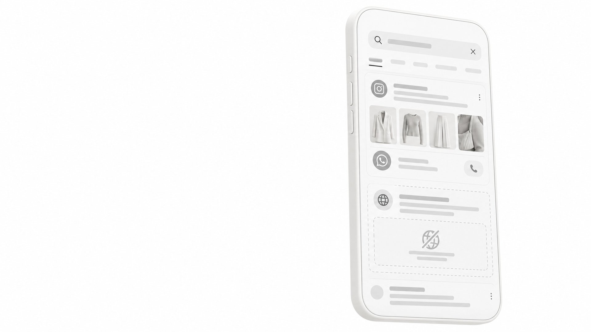 Celular de três quartos com interface de loja de moda